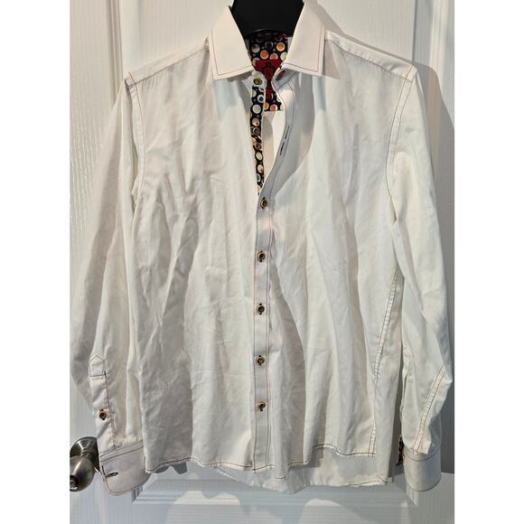 Swade British Design button up sz M white with rainbow accents - Picture 1 of 8